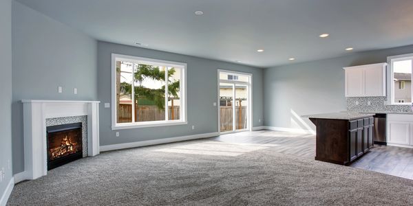 Bright open concept living room fireplace